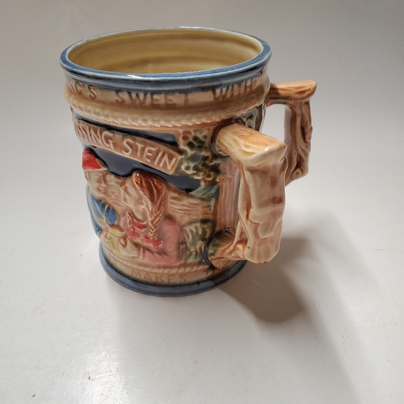 Vintage Two Handled Kissing Beer Stein Lego Japan Romantic Kitschy Cottagecore - Picture 1 of 8